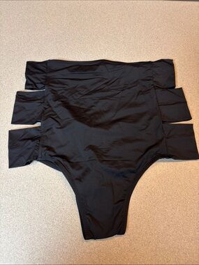 Forever Young Black High-Waist Bikini Bottom with Triple Side Straps